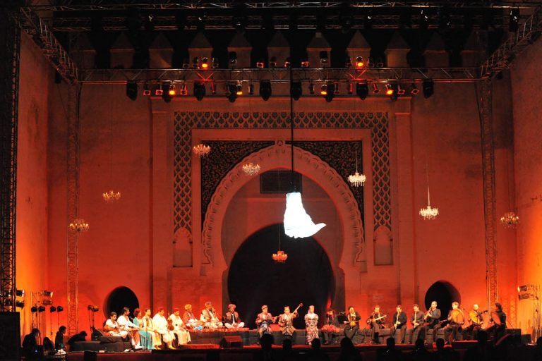 Musicians performing sacred music at the Fes Sacred Music Festival in Morocco.